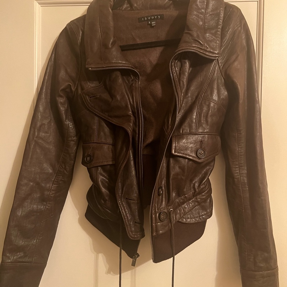 Brown Leather Jacket vintage Theory